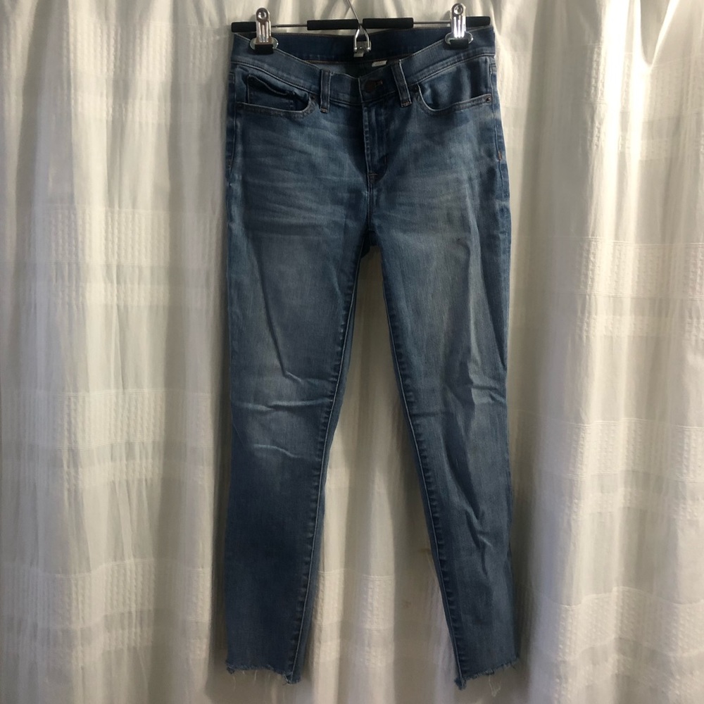 J Crew stretch skinny jeans with raw hem